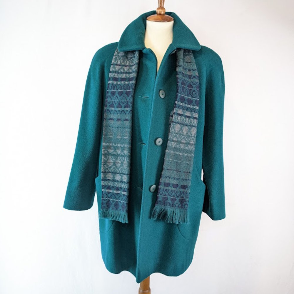 Herman Kay Green Wool Coat w/ Matching Scarf Sz 8